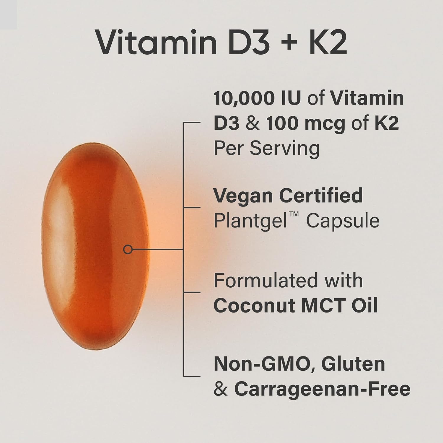 Sports Research® Vitamina D3 + K2 con 10.000 UI de D3 vegetal y 100 mcg de Vitamina K2 como MK-7 | Certificado Vegano y No GMO 60 cápsulas