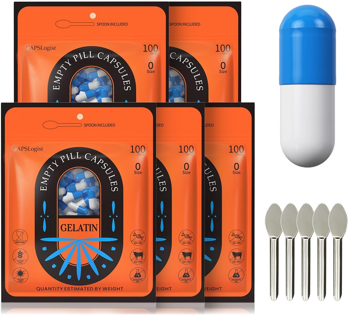 Cápsulas Vacías Tamaño 0 - 500 unidades - Gelatina - Azul y Blanco para Rellenar Suplementos