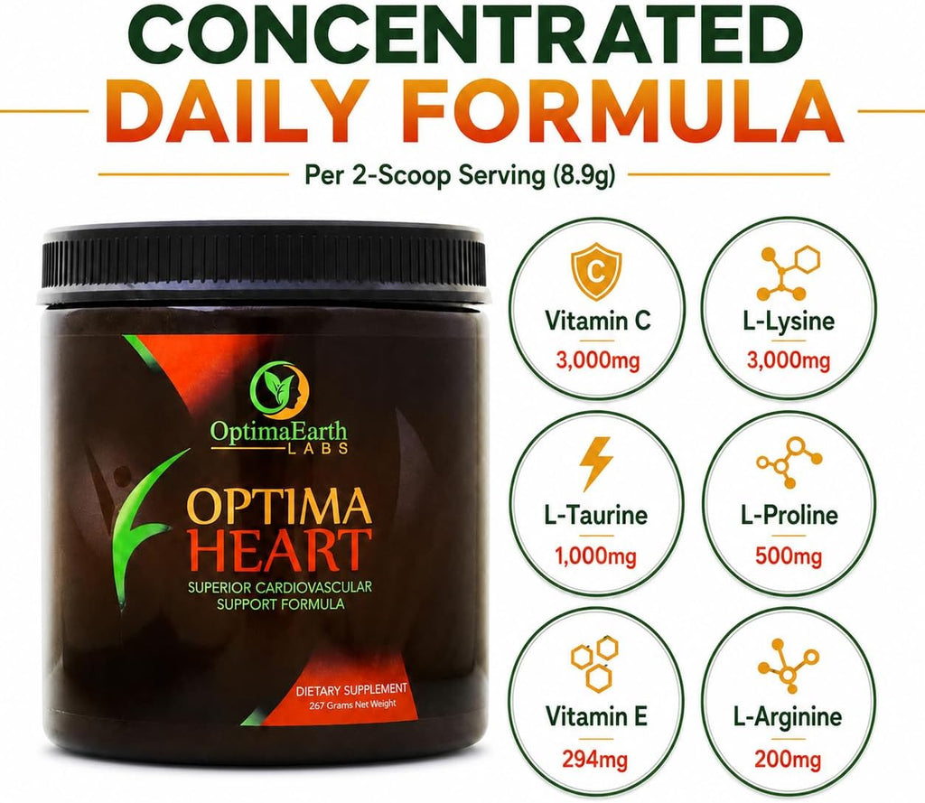 Optima Heart - Vitamina C y L-Lisina en Polvo de Alta Dosis (3.000 mg cada una, 30 raciones)