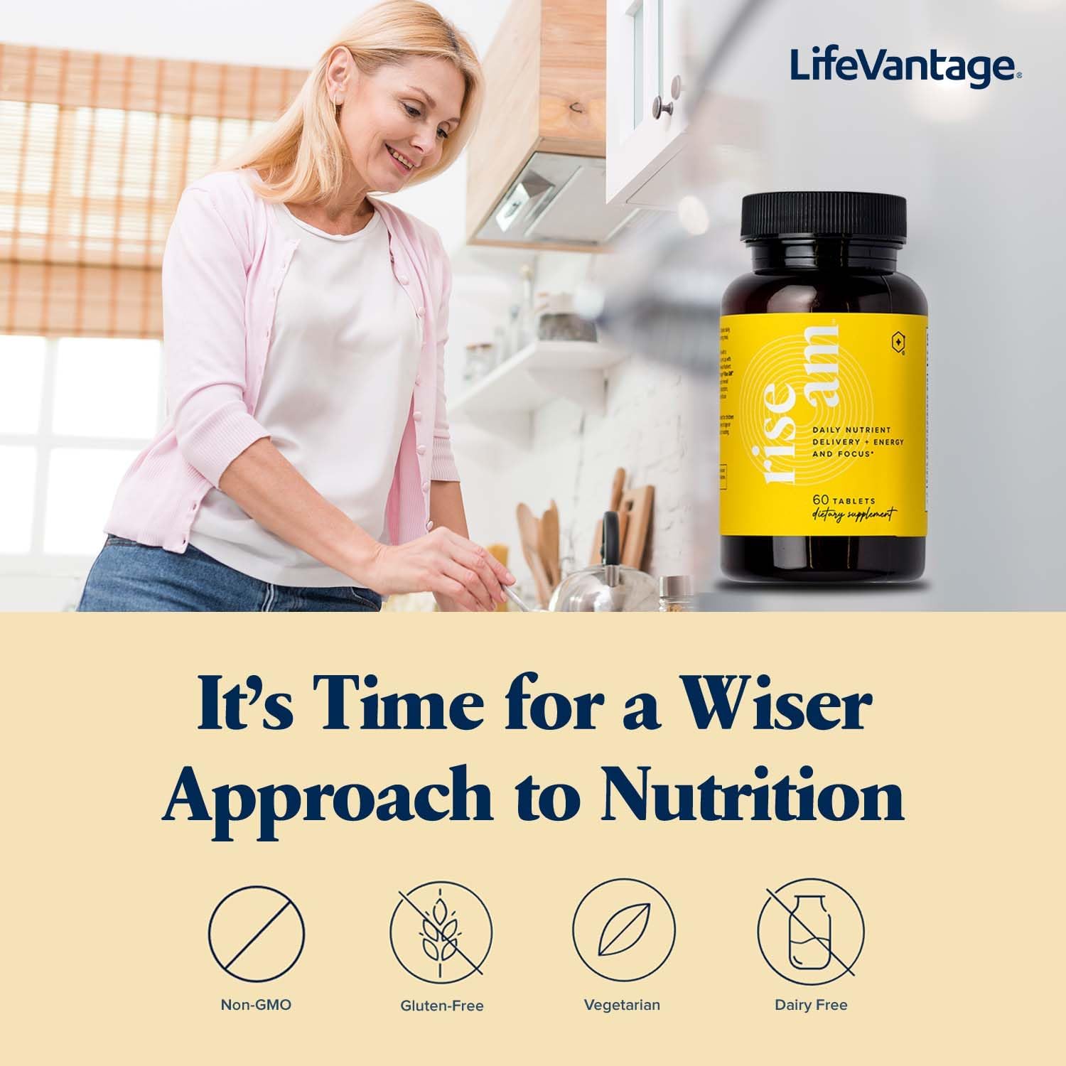 LifeVantage Rise AM - Suplemento Multinutriente Avanzado con Timewise Nutrient Delivery (60 comprimidos)