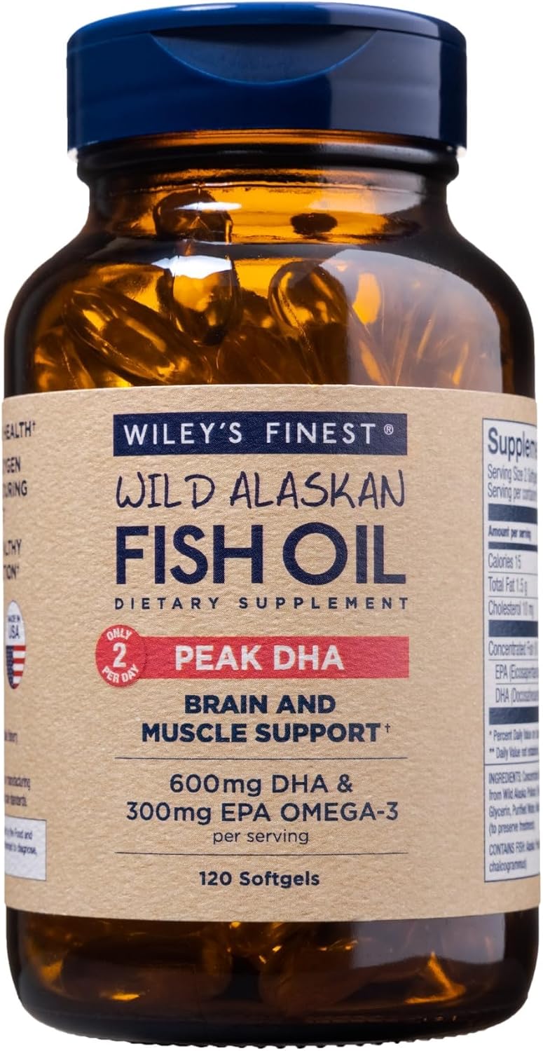Wiley's Finest Aceite de Pescado Wild Alaskan Peak DHA - 900 mg EPA y DHA - 180 Perlas (90 Dosis)