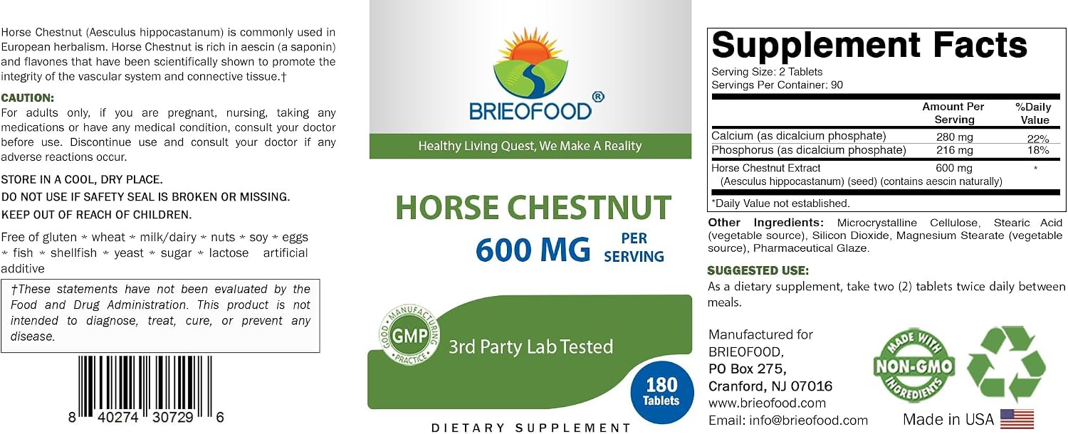 Horse Chestnut Extract 600 mg por dosis - 180 Comprimidos