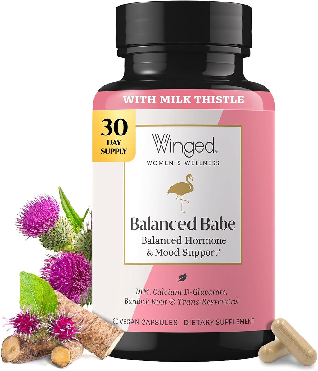 Winged Wellness Balanced Babe - Suplemento de equilibrio hormonal para mujeres con DIM y cardo mariano - 60 cápsulas