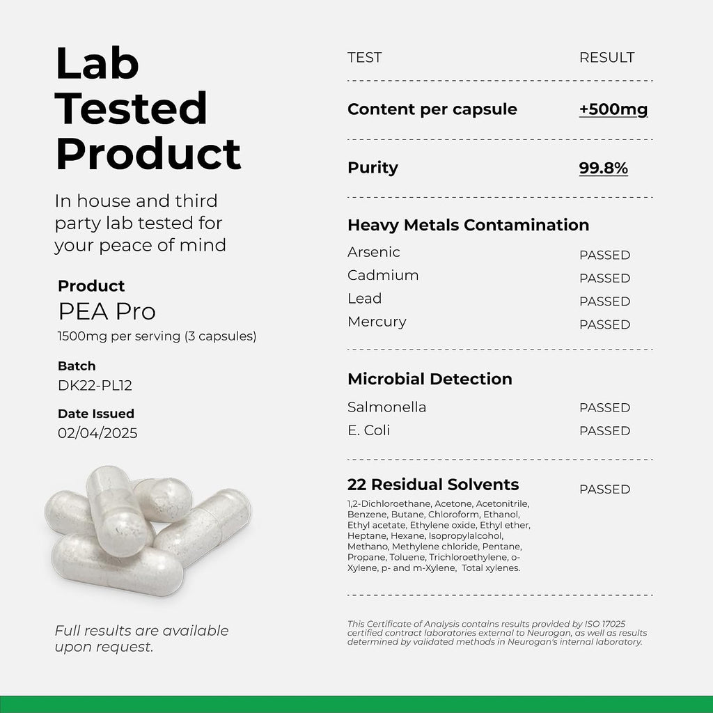 Neurogan Palmitoiletanolamida (PEA) Ultra Micronizada - 1500 mg por dosis - 90 Cápsulas