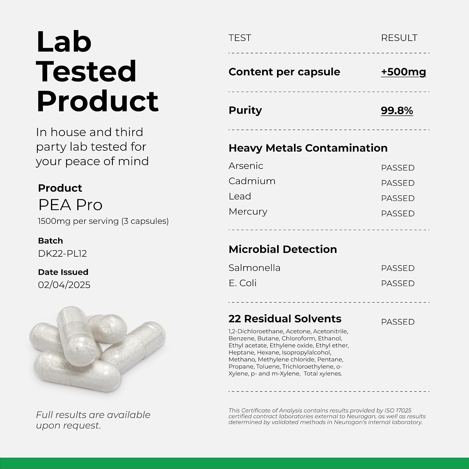 Neurogan Palmitoiletanolamida (PEA) Ultra Micronizada - 1500 mg por dosis - 90 Cápsulas