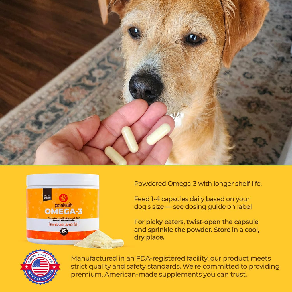 Pawsomely Healthy Omega-3 para Perros – Aceite de Anchoa Salvaje en Cápsulas – 90 uds