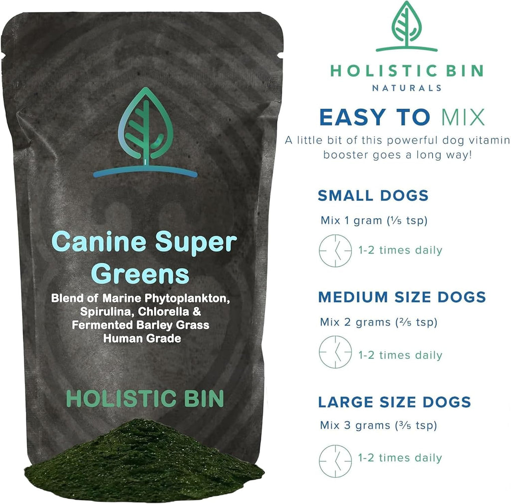 Holistic Bin Canine Super Greens - Complemento en polvo vegetal para perros (50g)