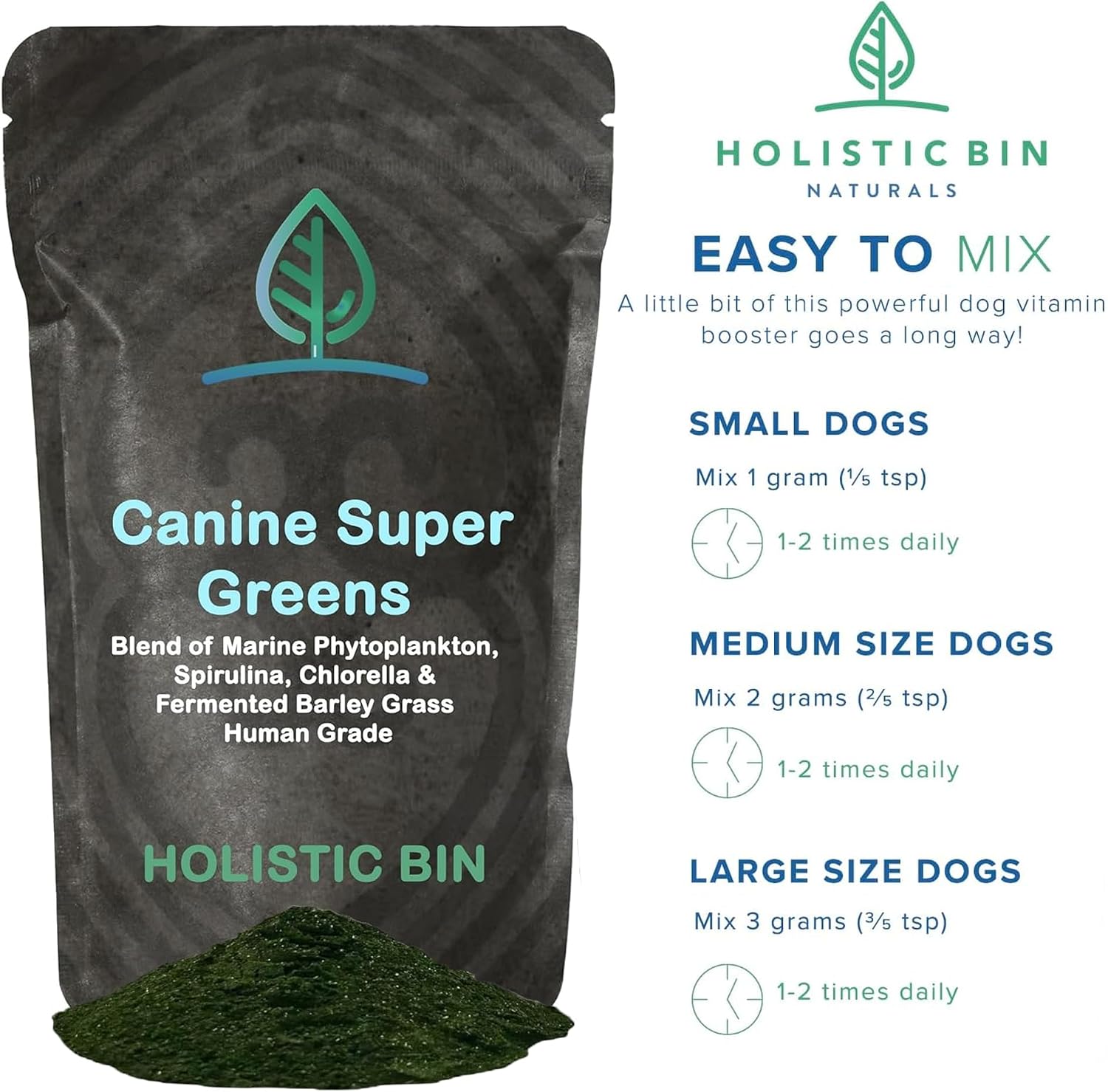 Holistic Bin Canine Super Greens - Complemento en polvo vegetal para perros (50g)