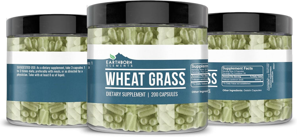Earthborn Elements Wheat Grass (Hierba de Trigo) 200 Cápsulas, Puro y sin Aditivos