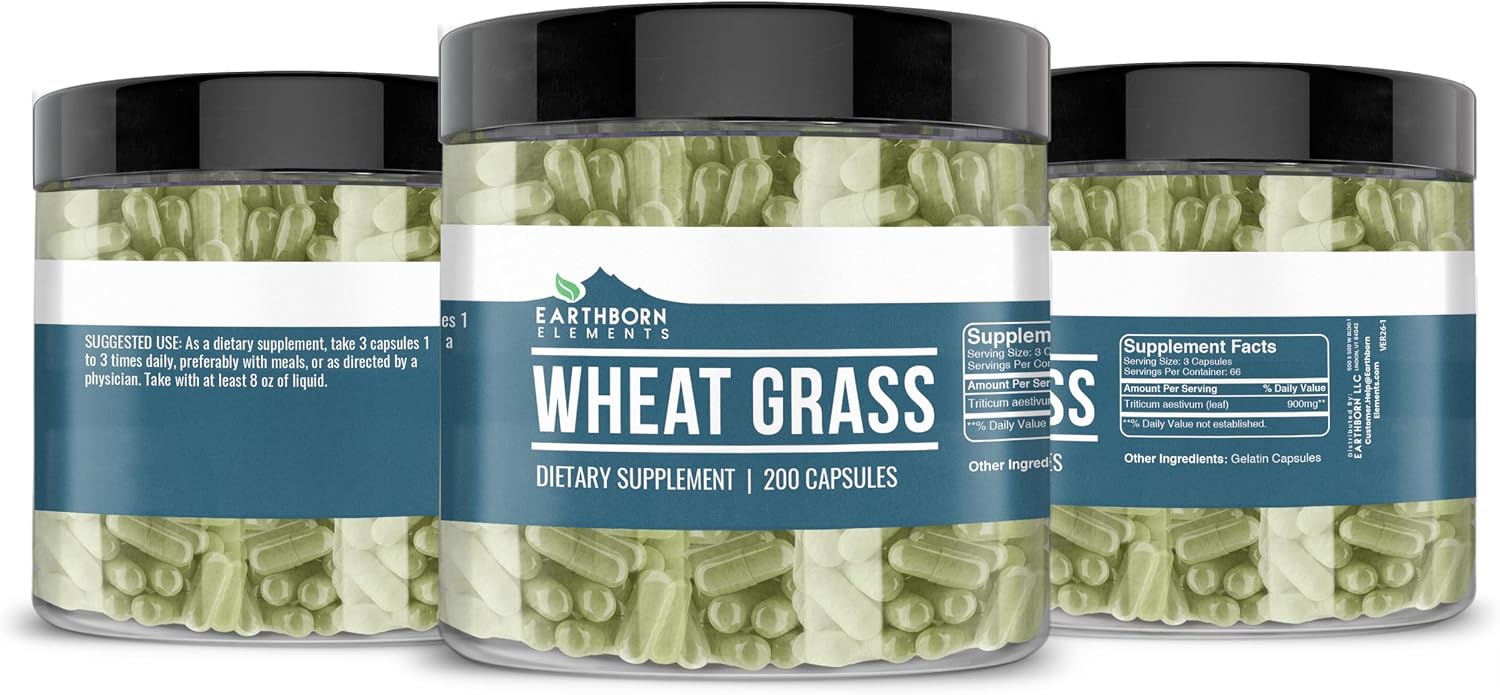 Earthborn Elements Wheat Grass (Hierba de Trigo) 200 Cápsulas, Puro y sin Aditivos