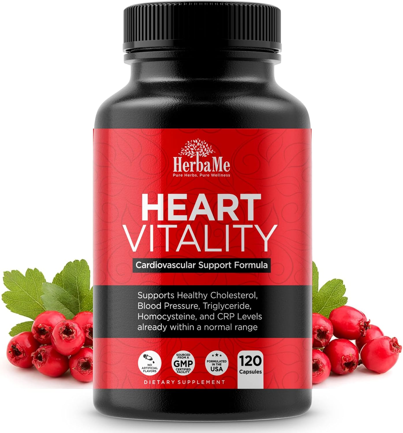 HerbaMe Heart Support – Suplemento para el Corazón con L-Arginina, Citrulina y CoQ10, 120 Cápsulas