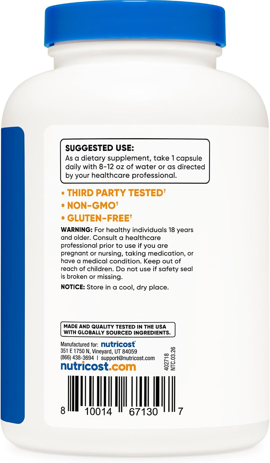 Nutricost Glutatión 500mg, 240 Cápsulas - Sin Gluten, No GMO
