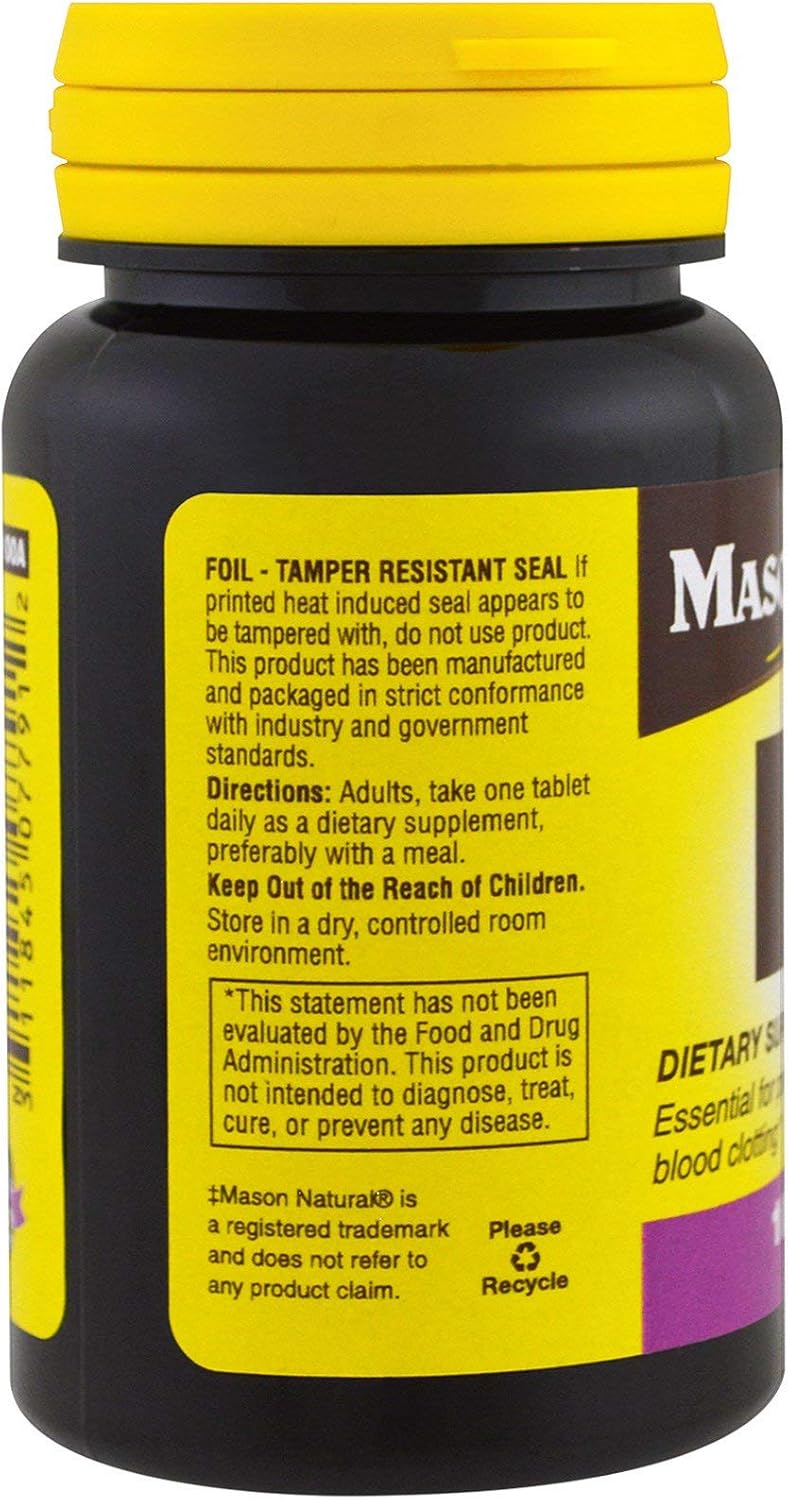 MASON NATURAL Vitamina K1, 100 mcg, 100 Comprimidos