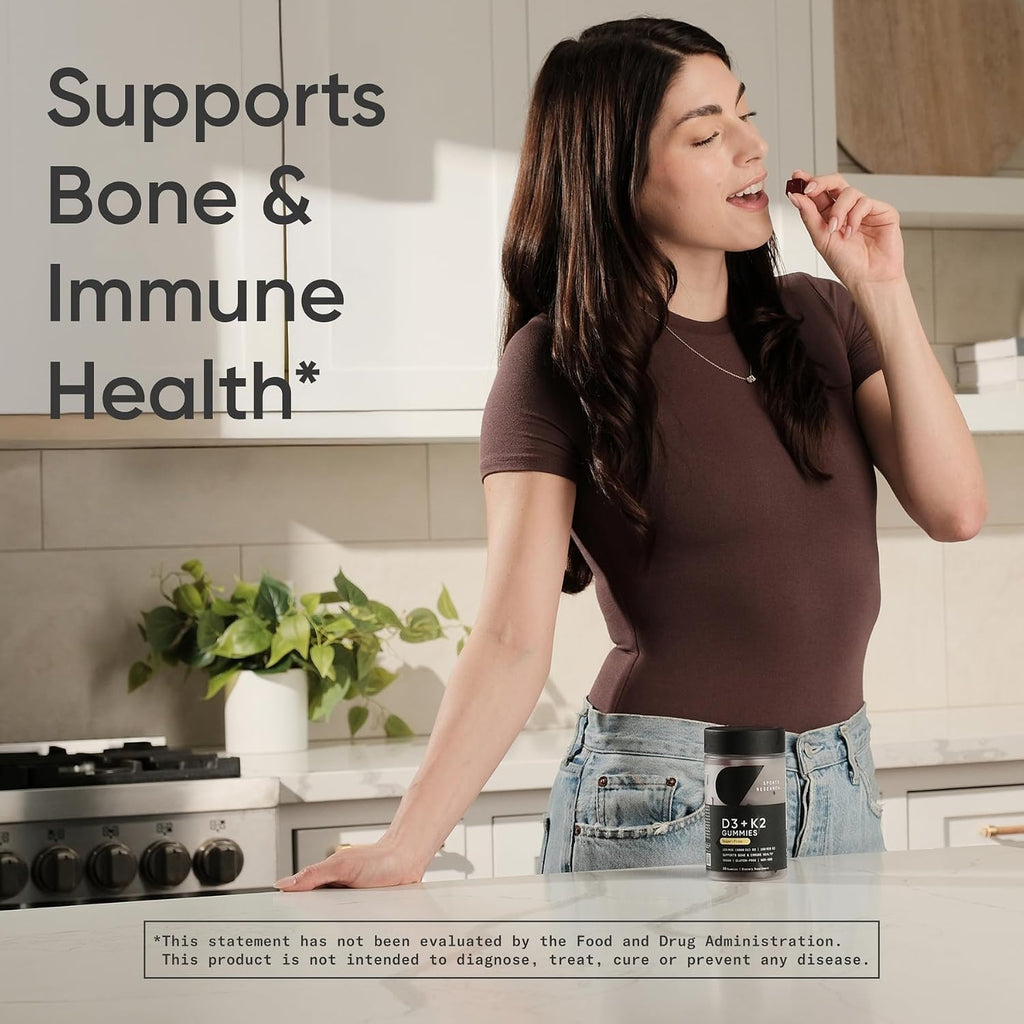 Sports Research Vitamina D3 + K2 Gominolas Veganas Sin Azúcar - 5000 UI D3 + 100 mcg MK-7 - 60 unidades