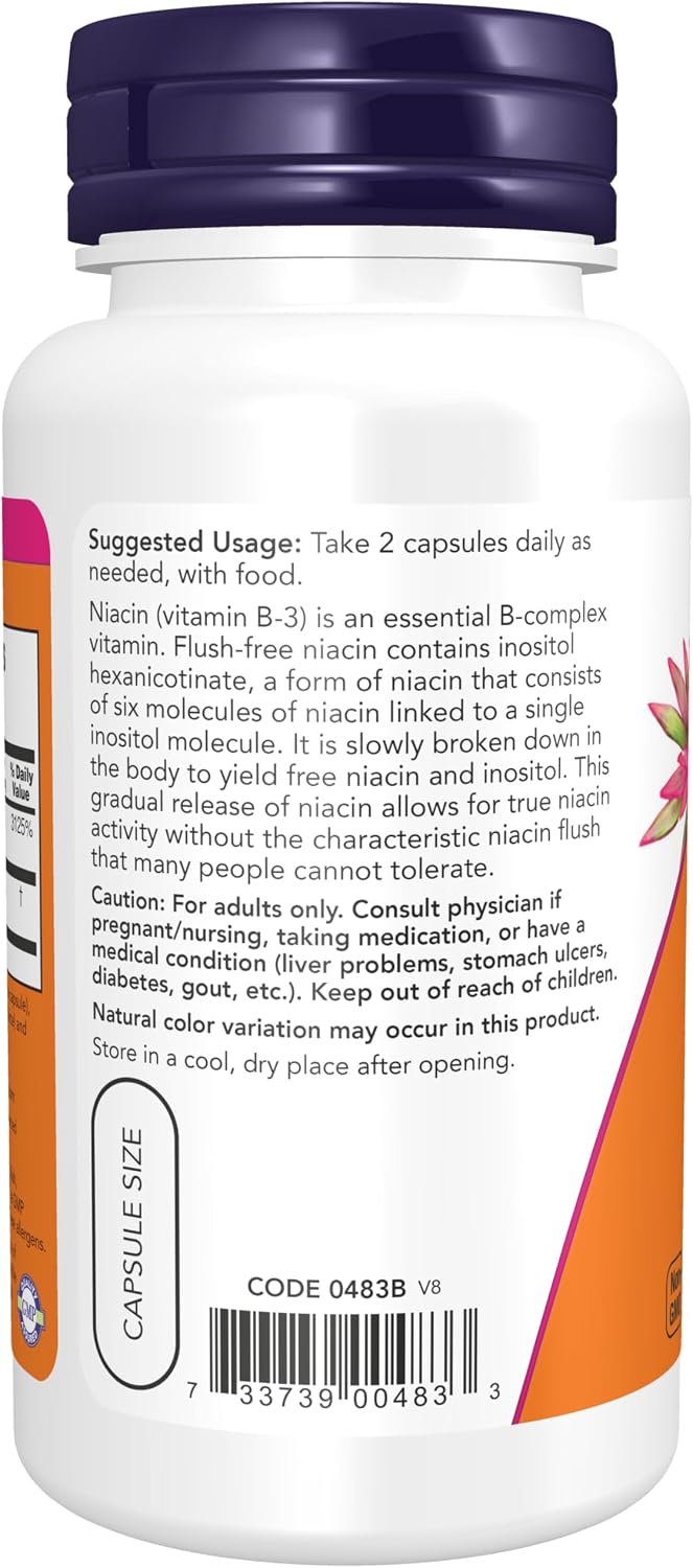 Niacina (Vitamina B3) 250 mg Flush-Free - 90 Cápsulas Veganas - NOW Foods