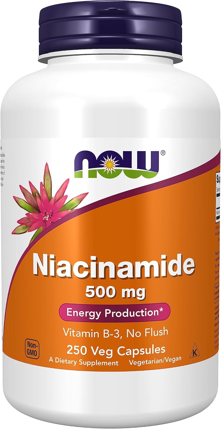 NOW Foods, Niacinamida (Vitamina B-3) 500 mg, 250 Cápsulas Vegetales