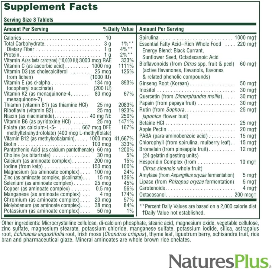 NaturesPlus Source of Life Sin Hierro - 180 Comprimidos (Paquete de 2) - Suplemento Multivitamínico y Mineral con Vitamina D3 - Apoya la Energía y el Bienestar - Sin Gluten, Vegetariano - 120 Porciones Totales