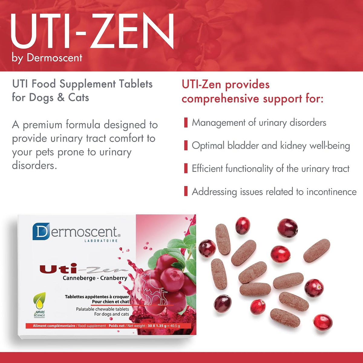Dermoscent UTI-Zen Arándano Comprimidos para Perros y Gatos - Complemento Alimenticio para la Salud de la Vejiga, Riñones y – Image 2