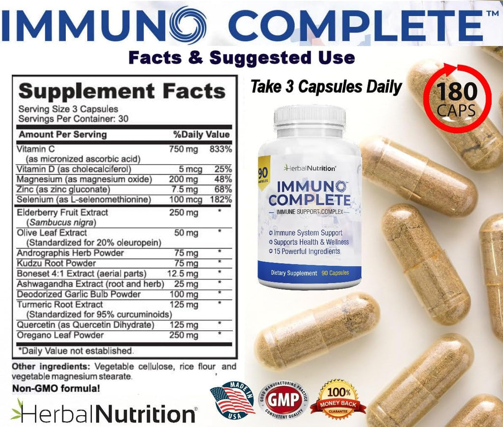 Suplemento de Apoyo Inmunológico con Vitamina C, D, Zinc y Más, 270 Cápsulas