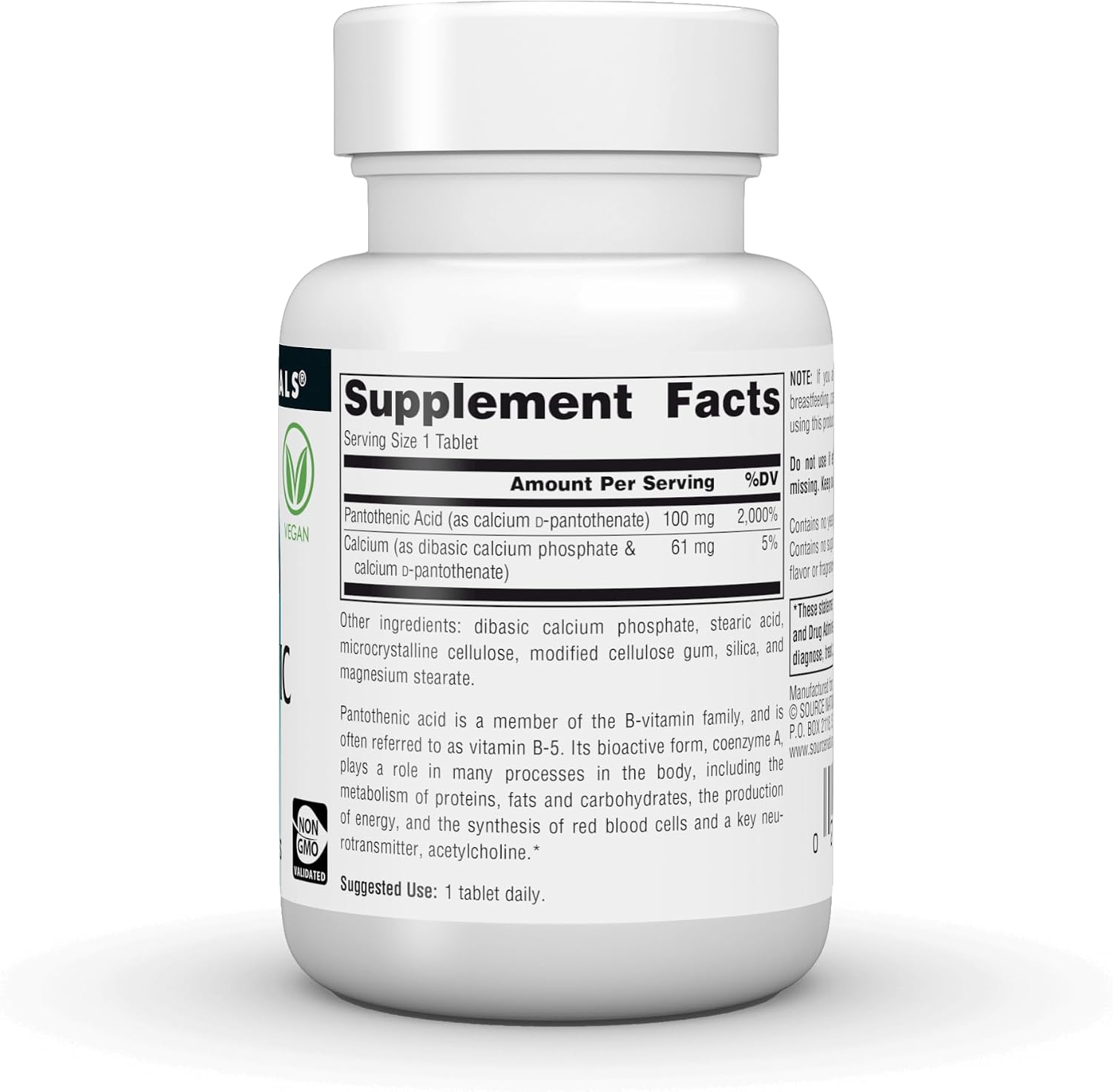 Source Naturals Ácido Pantoténico 100 mg - Vitamina B5 - 100 Comprimidos