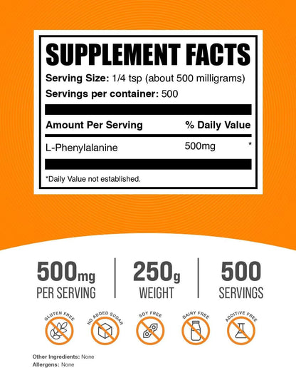 L-Phenylalanine Powder - 500mg por Ración - 250g – Image 2