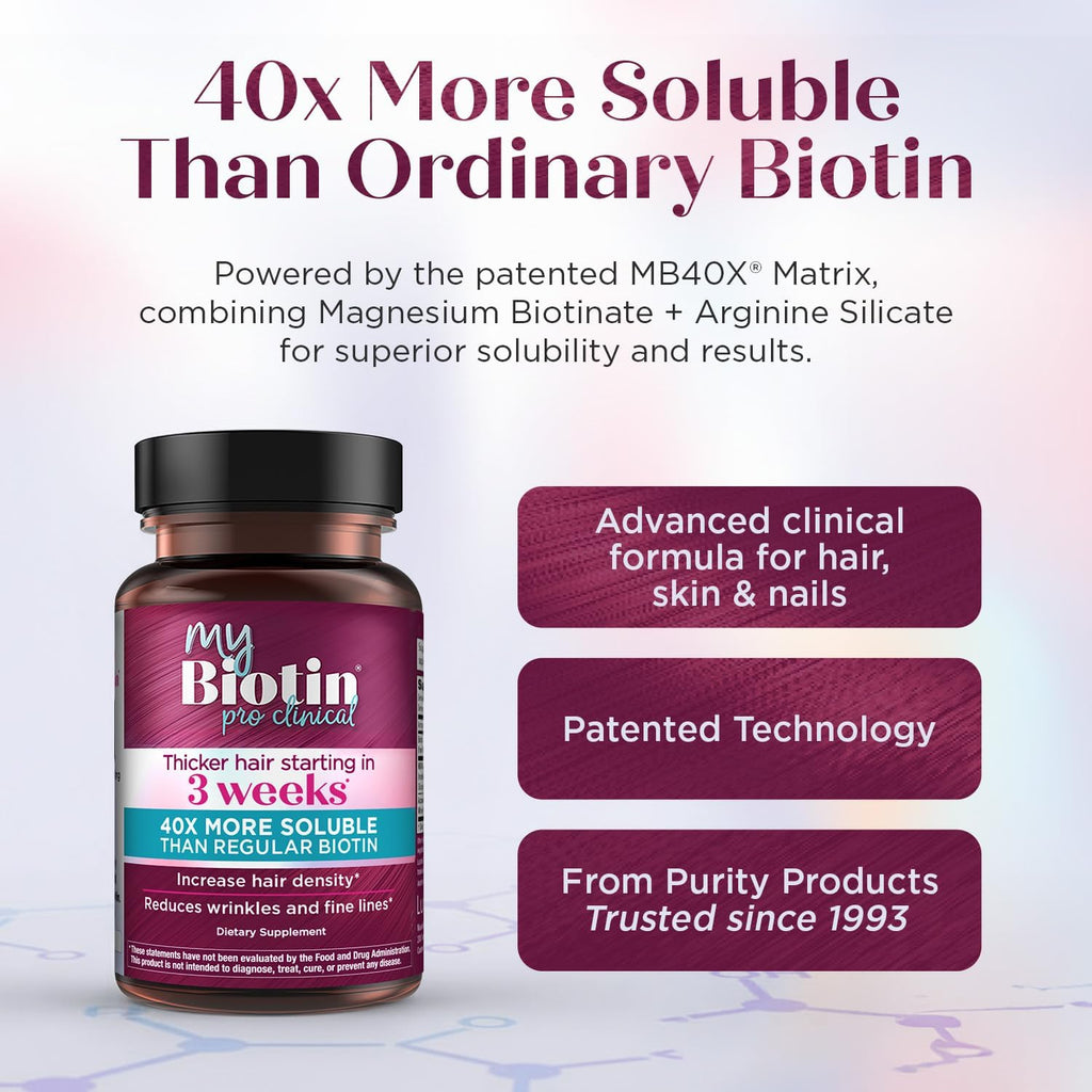Purity Products MyBiotin ProClinical - Complejo de Biotina con MB40X y Astaxantina - 30 Cápsulas Vegetales