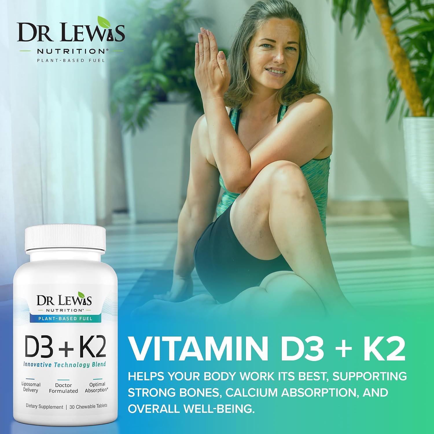 Dr Lewis Nutrition Liposomal Vitamina D3 y K2, 30 comprimidos veganos