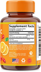 Nature's Peak Vitamina C 1000 mg con Rosa Mosqueta - 60 Comprimidos Masticables Sabor Naranja Sin Azúcar