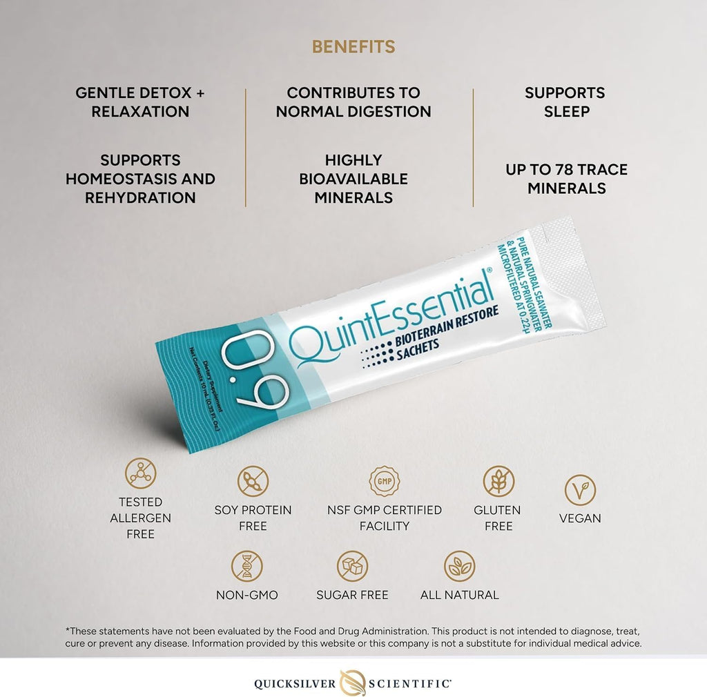 Quicksilver Scientific Quintessential 0.9 – Solución Isotónica con Minerales de Agua de Mar, 30 Sobres