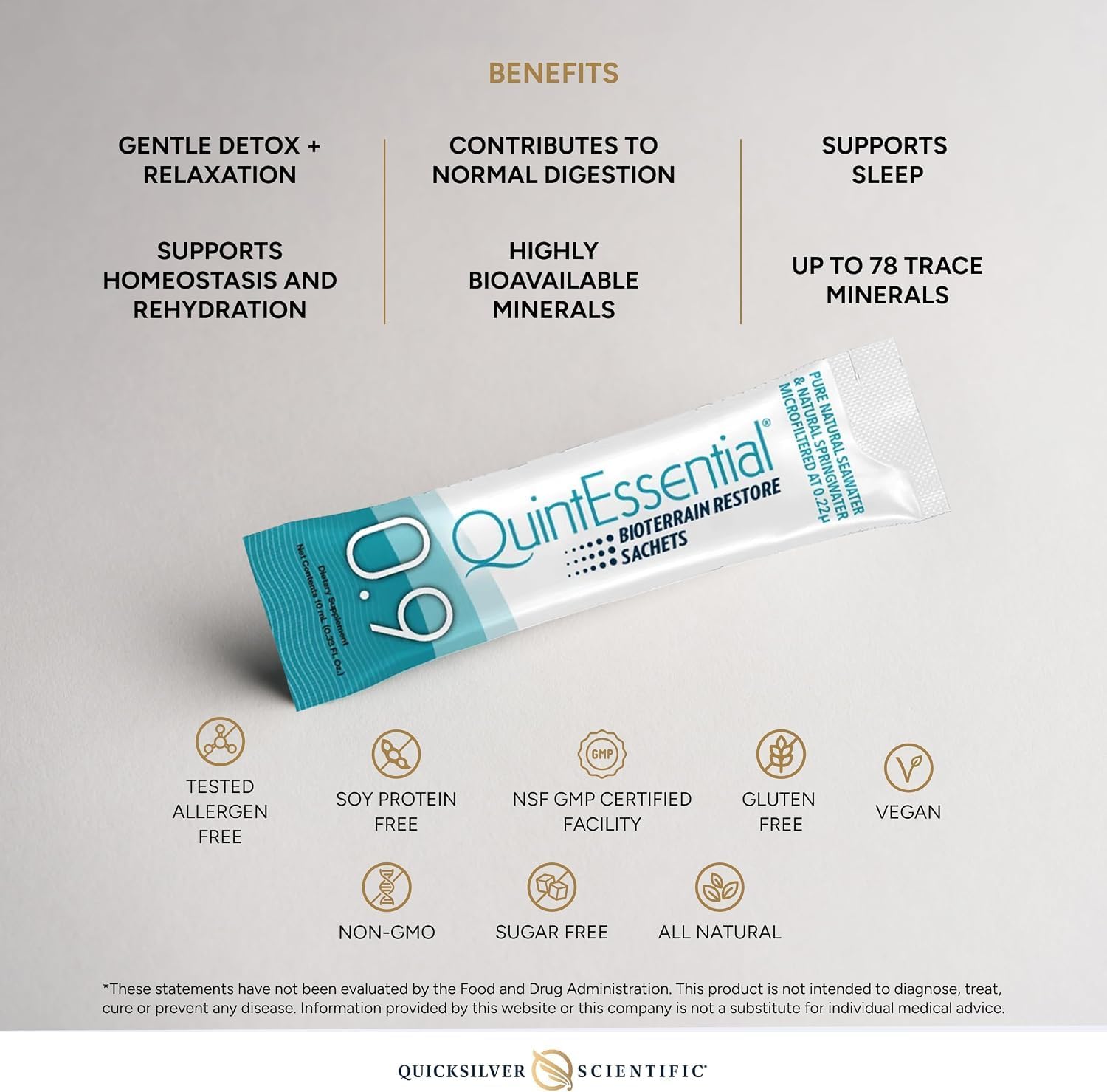 Quicksilver Scientific Quintessential 0.9 – Solución Isotónica con Minerales de Agua de Mar, 30 Sobres