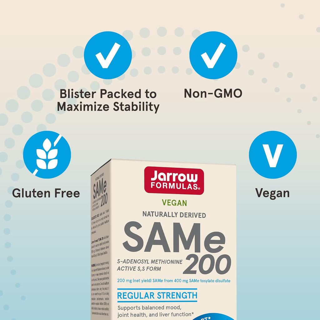 Jarrow Formulas SAMe 200 mg – Apoyo Articular, Hepático y Cerebral, 60 Comprimidos