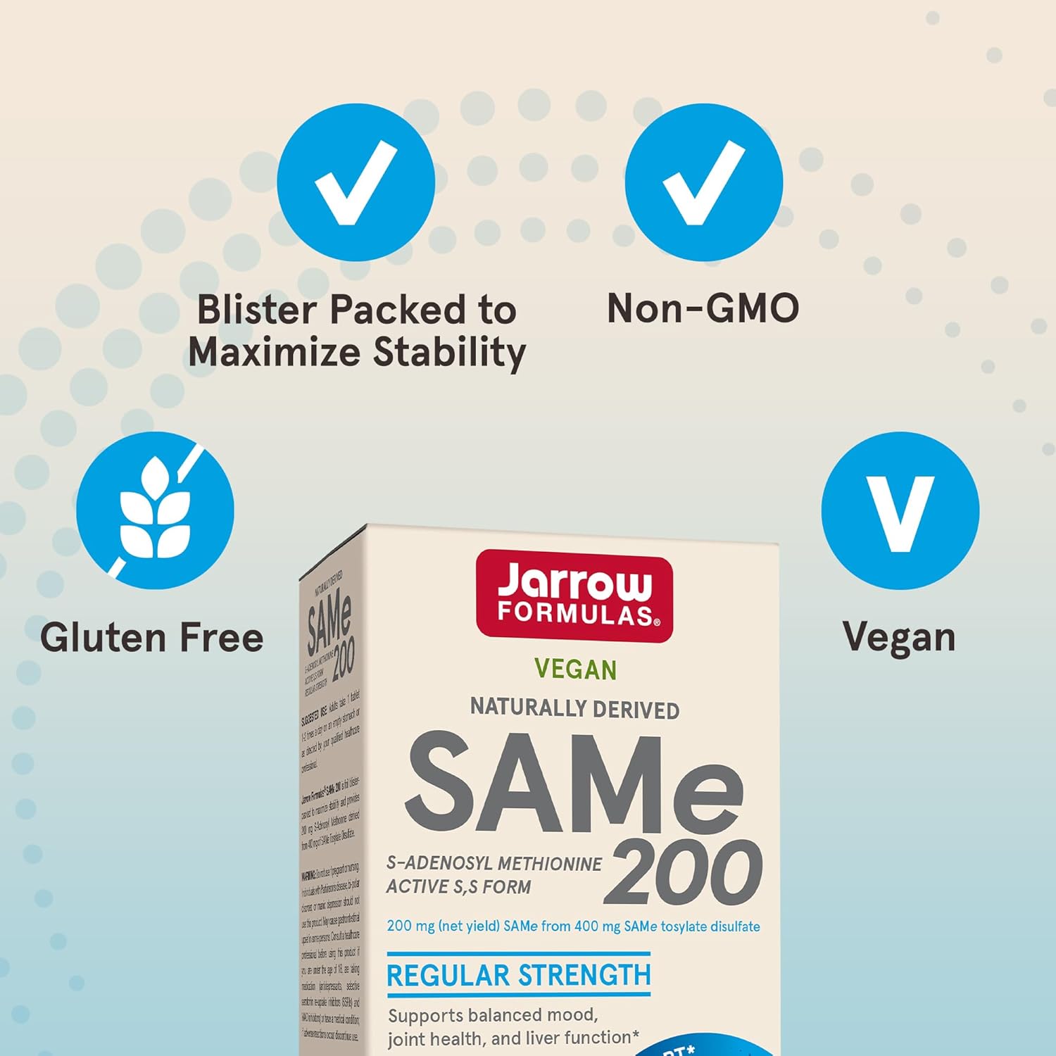 Jarrow Formulas SAMe 200 mg – Apoyo Articular, Hepático y Cerebral, 60 Comprimidos