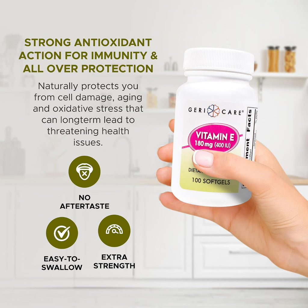 GeriCare Vitamina E Alta Potencia 400 UI (180 mg) - 100 Cápsulas Blandas