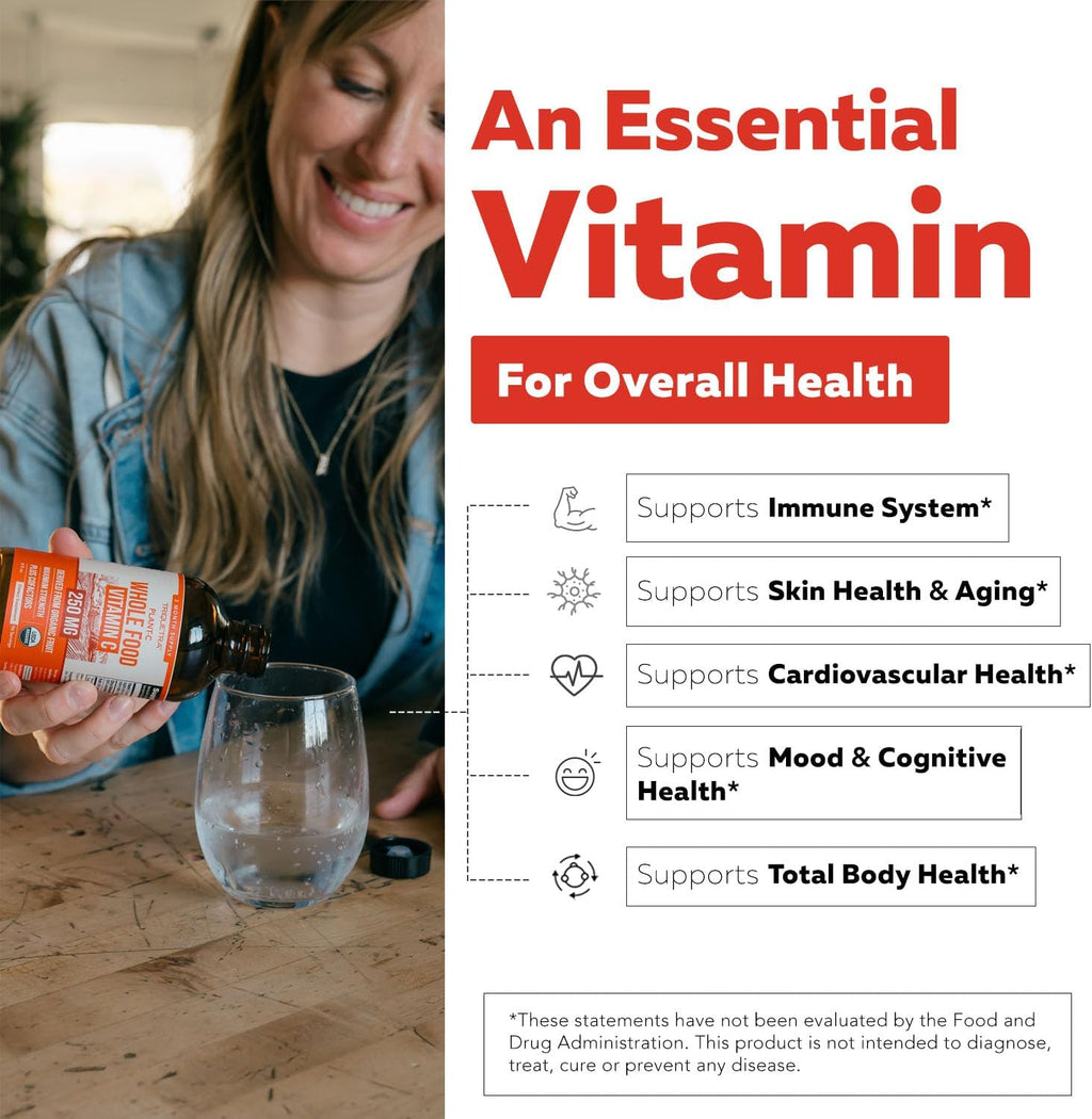 Vitamina C Orgánica Líquida 250 mg con Bioflavonoides y Rutina - Apoyo Inmunitario y Antioxidante (96 Dosis)