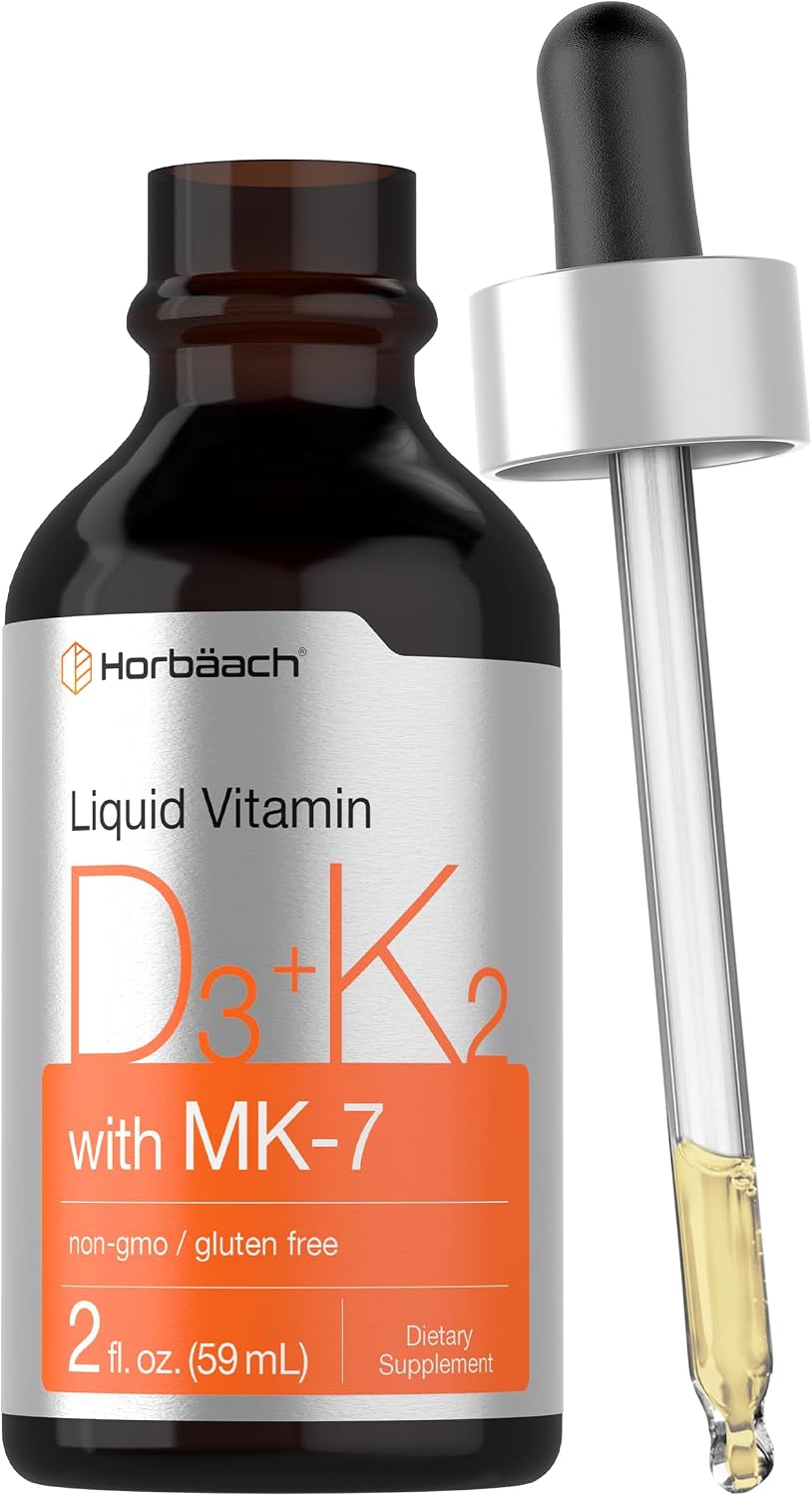Horbäach Vitamin D3 K2 Liquid Drops | con MK-7 | 2 fl oz | Vegetariano, No-GMO, Sin Gluten