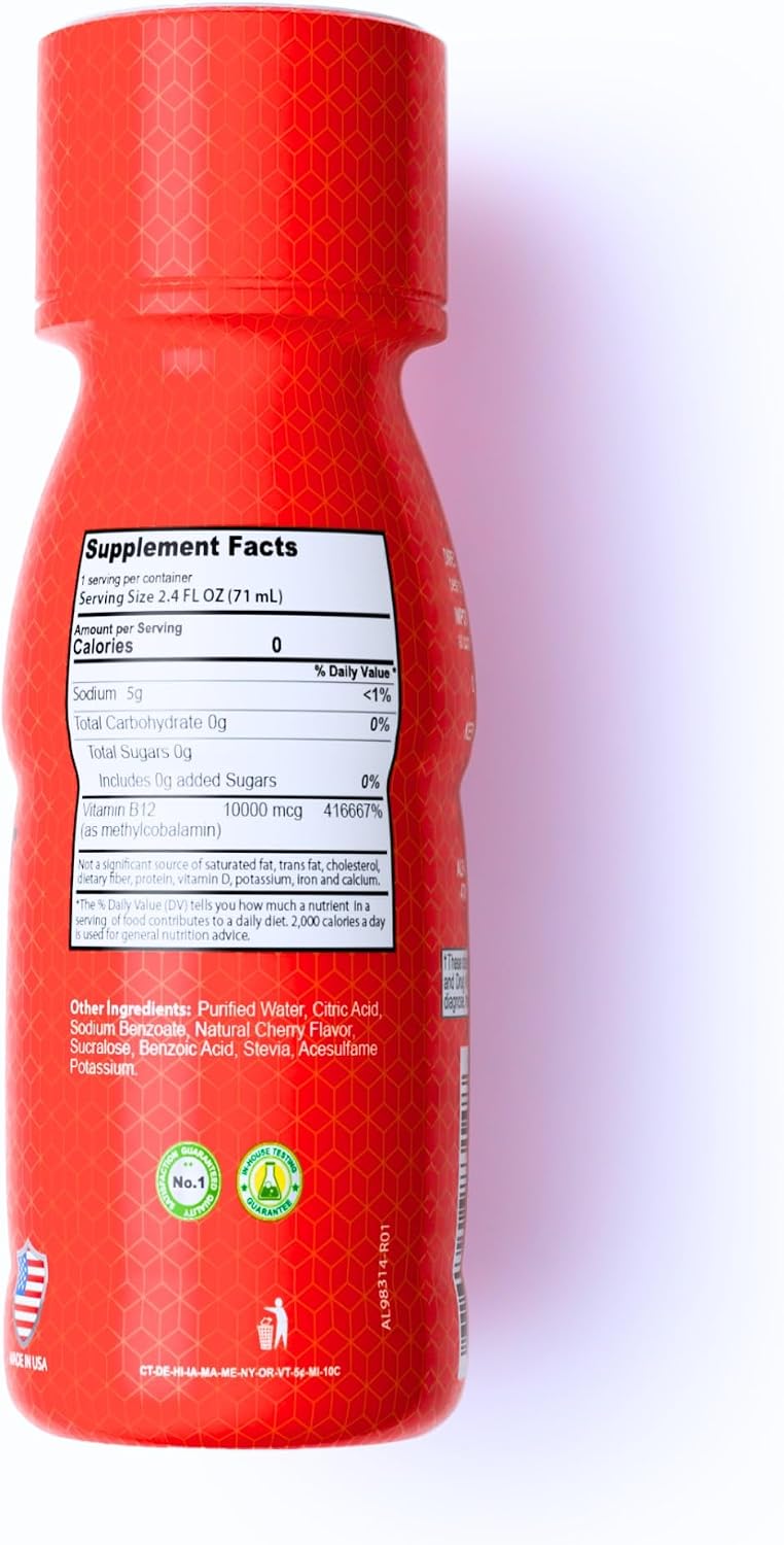 ALFA VITAMINS B12 Vitamin Shot 10000 mcg - Pack de 20 Viales - Sin Azúcar ni Cafeína