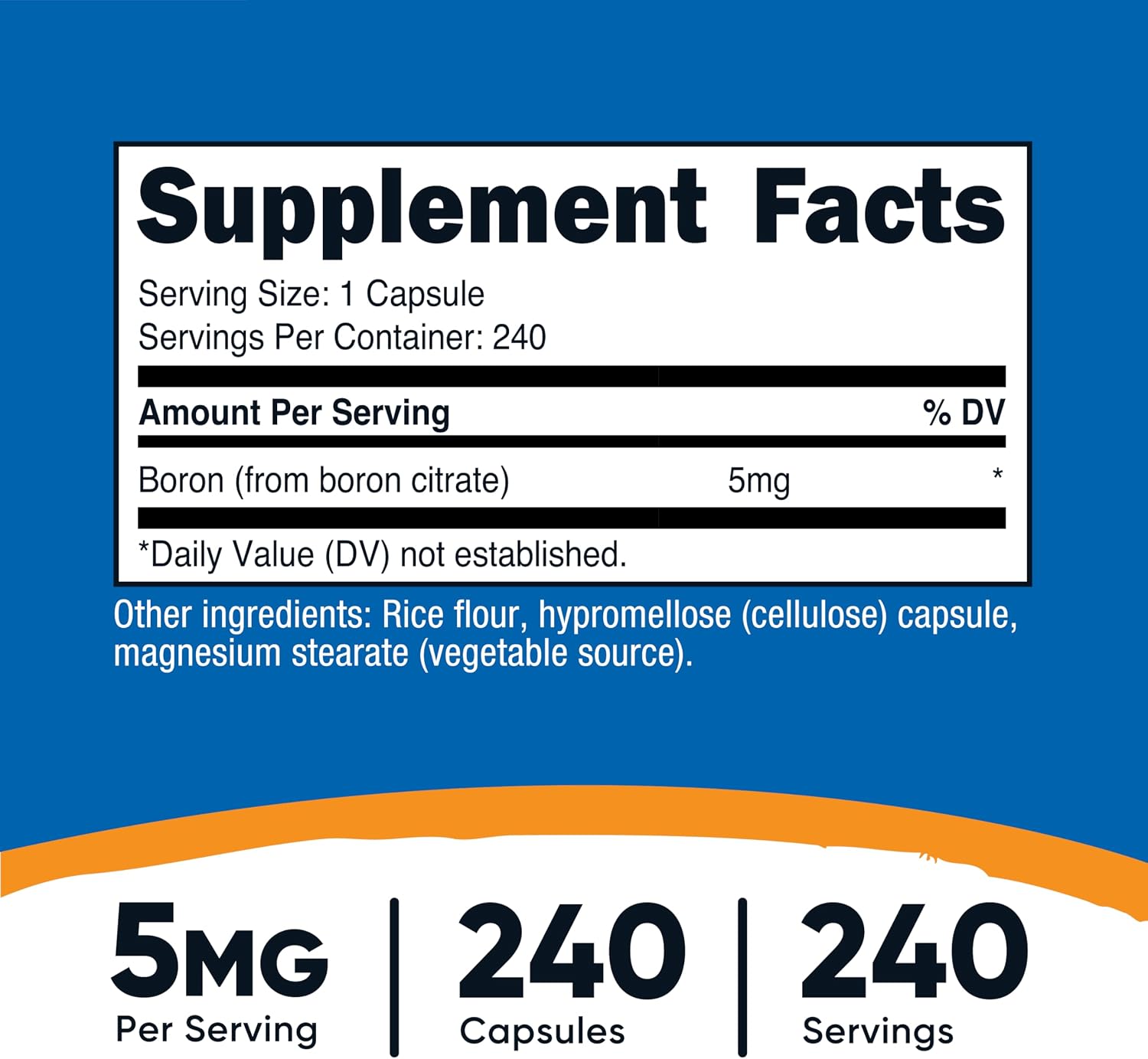 Nutricost Cápsulas de Boro 5mg, 240 Cápsulas Vegetarianas - Sin Gluten y No Transgénico