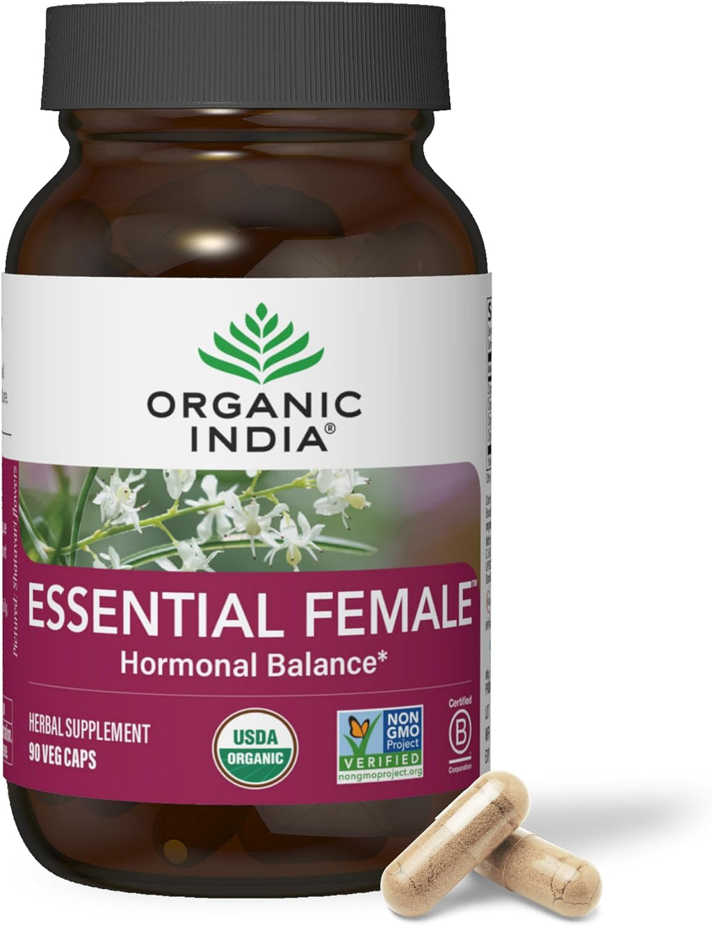 ORGANIC INDIA Essential Female - Suplemento Herbal Femenino, Equilibrio Hormonal, 90 Cápsulas