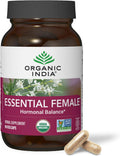 ORGANIC INDIA Essential Female - Suplemento Herbal Femenino, Equilibrio Hormonal, 90 Cápsulas