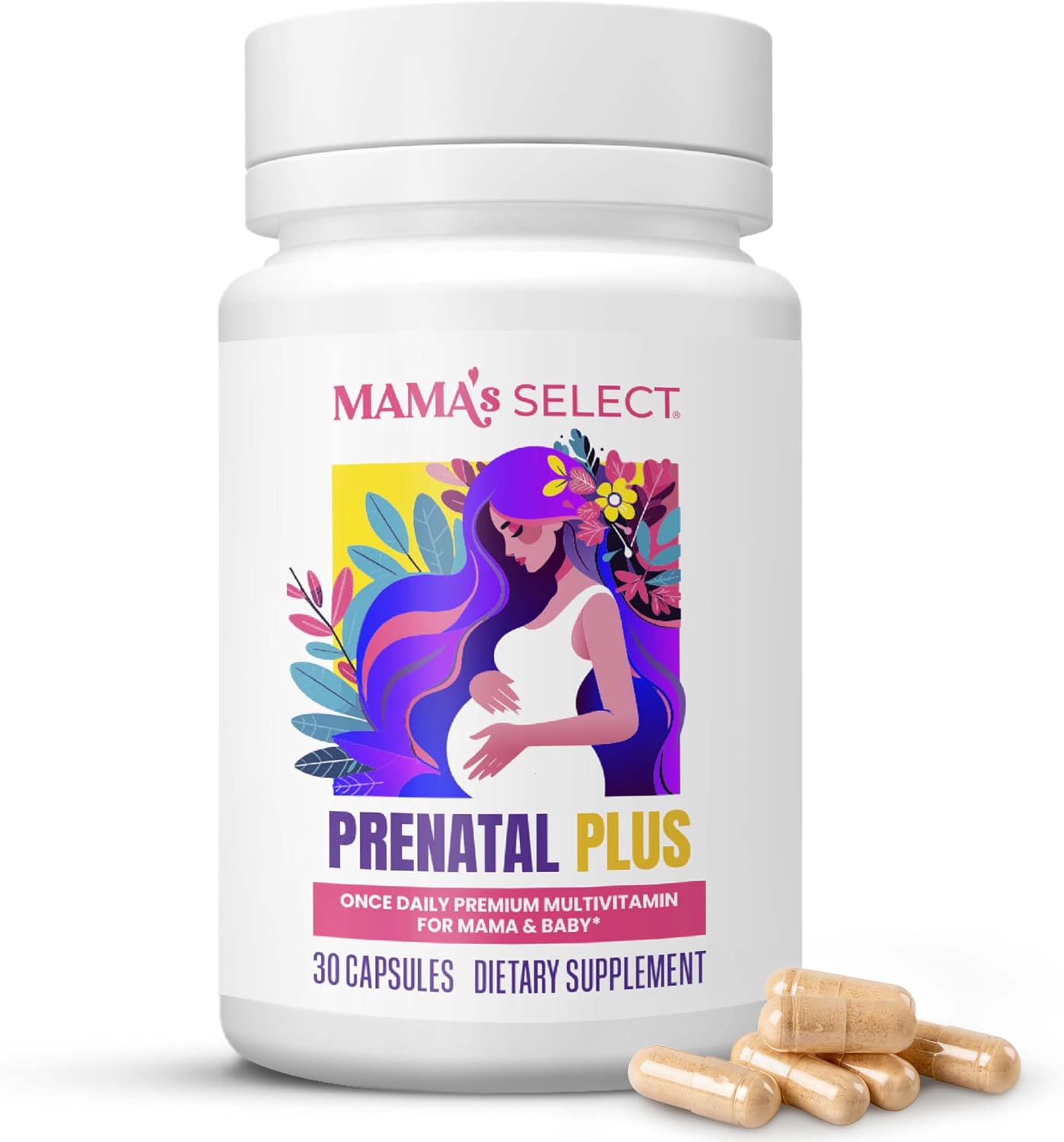 Mama's Select Vitaminas Prenatales – Sin Alérgenos, MTHFR Friendly, Folato Metilado, 1 Vez al Día, Vegano