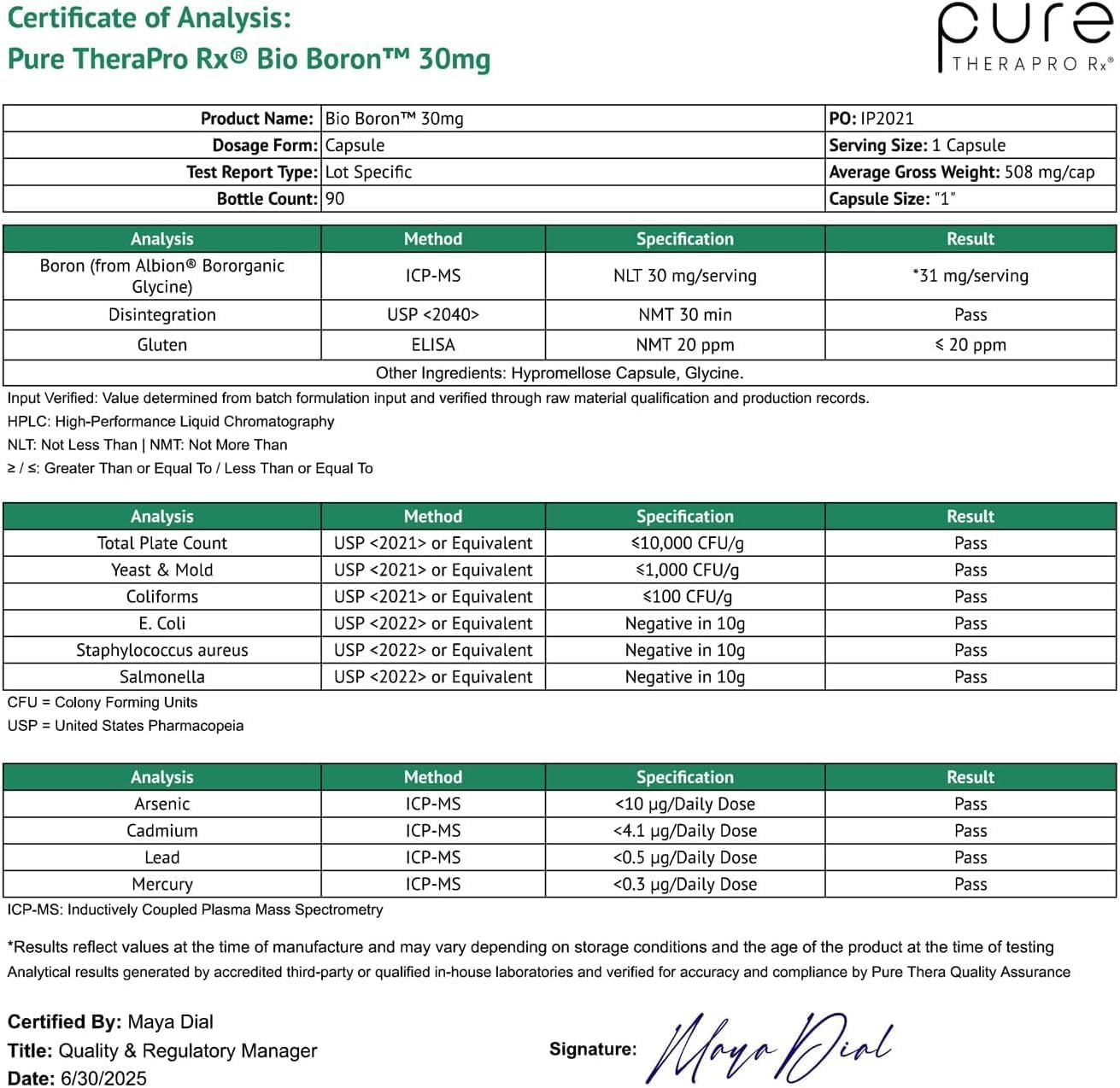 Bio Boron – Suplemento de Boro (30mg, 90 Cápsulas) – Pure TheraPro Rx