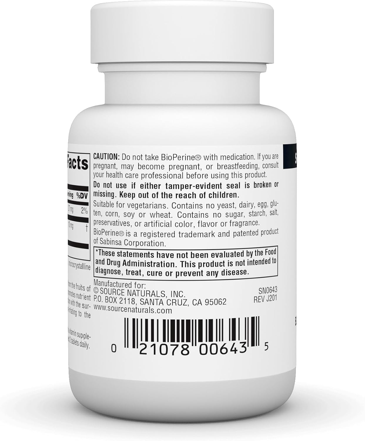 Source Naturals BioPerine, Black Pepper Extract – 60 Tablets
