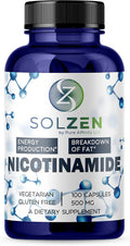 B3 Nicotinamida 500 mg – Niacina Sin Rubor, 100 Cápsulas