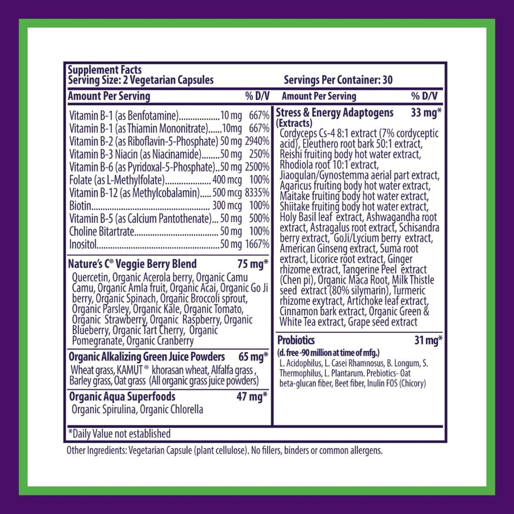 Paradise Herbs Earth's Blend B-Complex - Formas metiladas y enzimáticamente activas de vitaminas B + superalimentos, 60 cápsulas