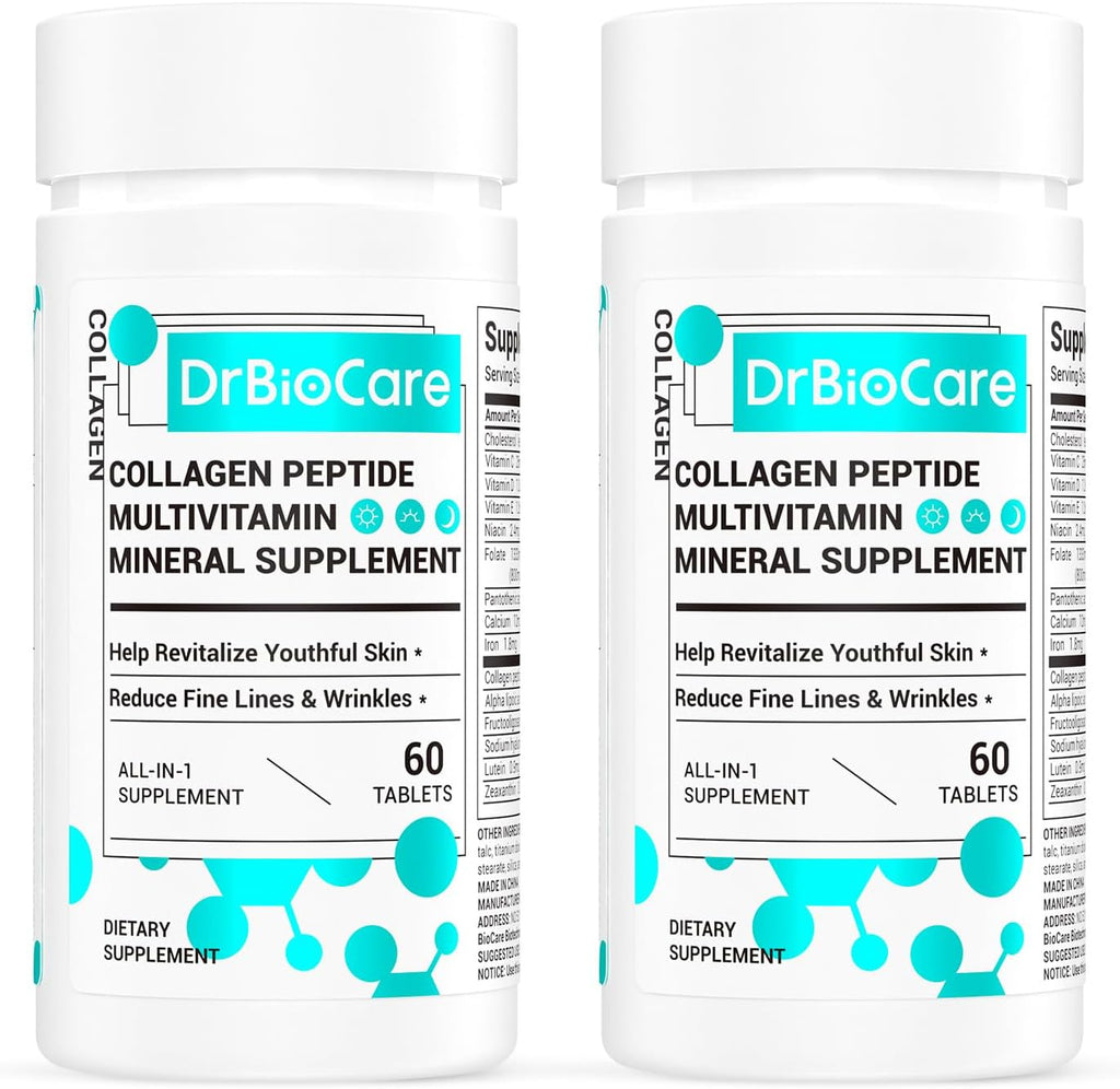 DrBioCare Colágeno Hidrolizado para Mujeres, Suplemento de Vitaminas y Minerales para la Belleza, con Vitamina D3, Probióticos, Complejo B, Vitamina E – 120 Comprimidos