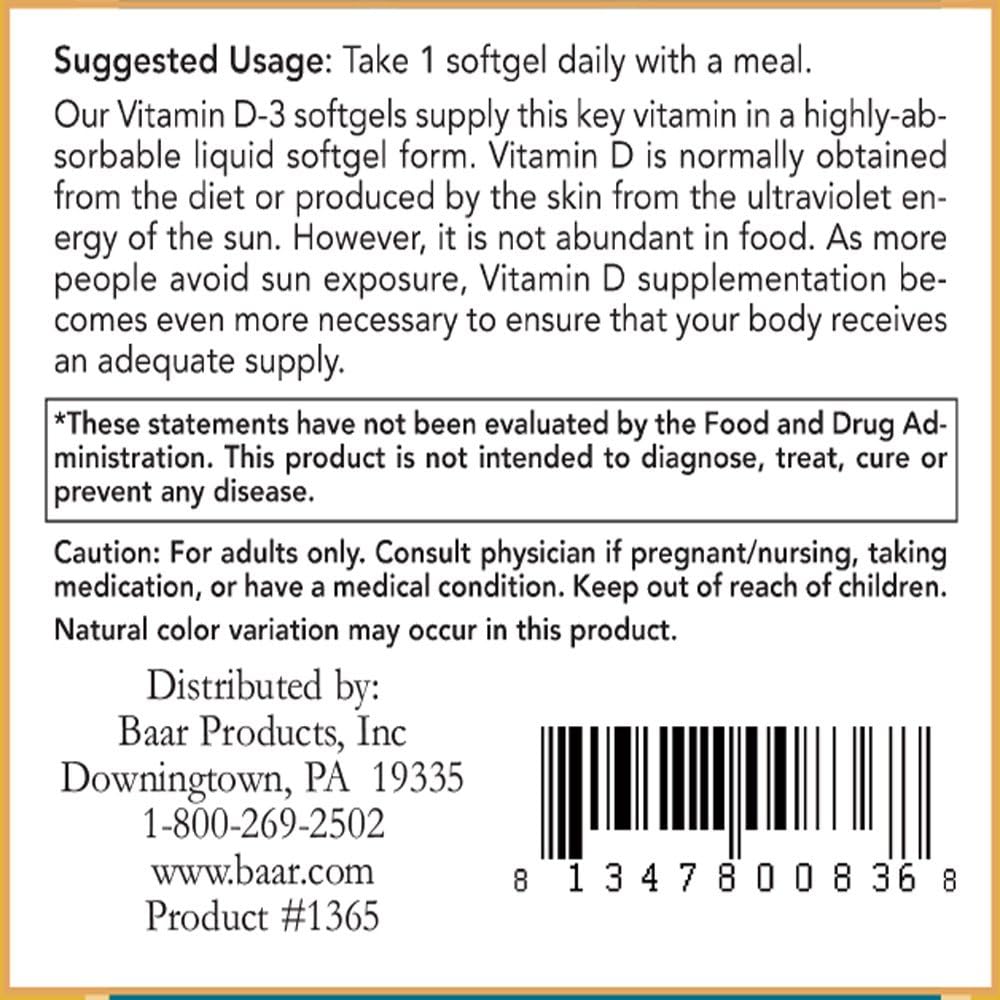 Baar Vitamina D-3, Softgels