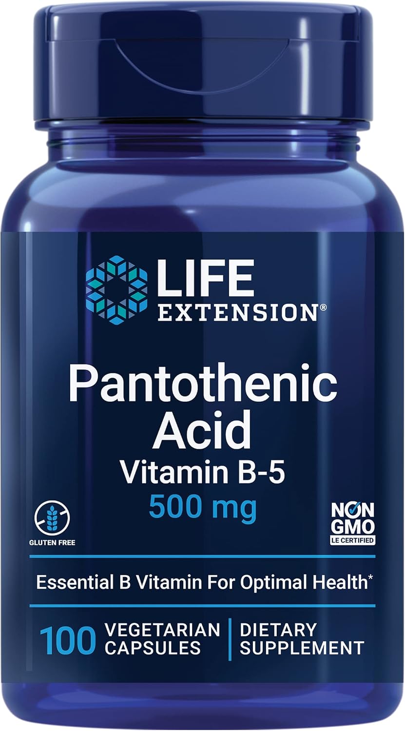 Life Extension Ácido Pantoténico, 500 mg, Vitamina B5, con Calcio, 100 Cápsulas