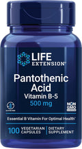 Life Extension Ácido Pantoténico, 500 mg, Vitamina B5, con Calcio, 100 Cápsulas