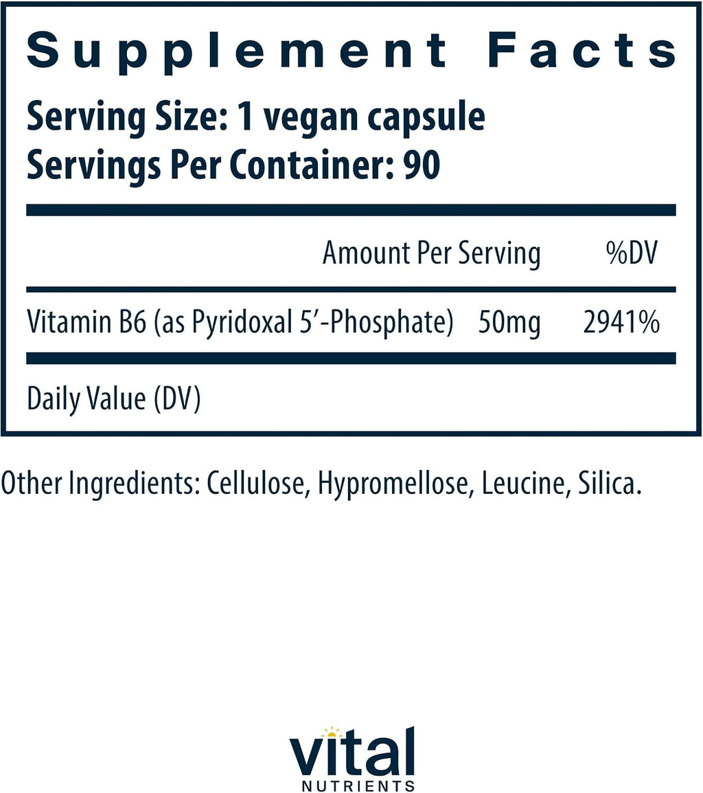 Vital Nutrients Piridoxal-5 Fosfato (P5P) - Vitamina B6 Activa - 90 Cápsulas