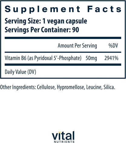 Vital Nutrients Piridoxal-5 Fosfato (P5P) - Vitamina B6 Activa - 90 Cápsulas – Image 2